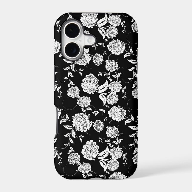 Black & White Retro Flowers Pattern Iphone Case (Back)