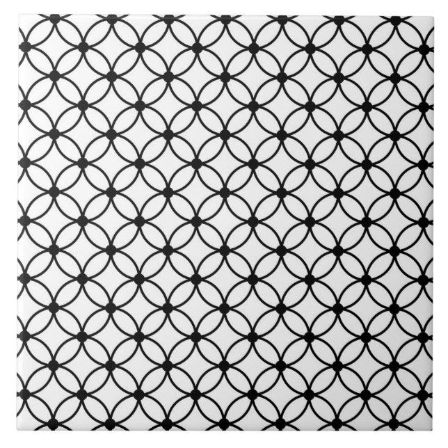 Black & White Retro Geometric Abstract Pattern Ceramic Tile (Front)