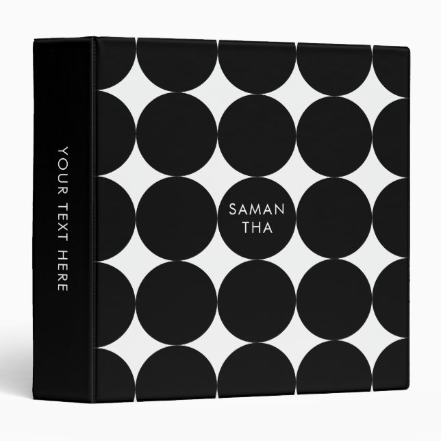 Black White Retro Geometric Circle Pattern 3 Ring Binder (Front/Spine)