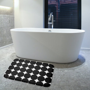 Black White Retro Geometric Circle Pattern  Bath Mat