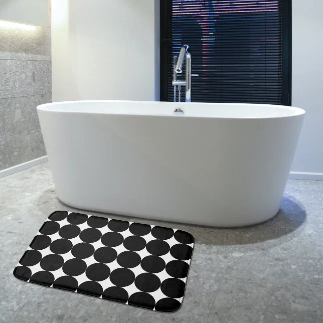 Black White Retro Geometric Circle Pattern Bath Mat Zazzle