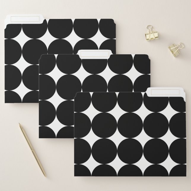 Black White Retro Geometric Circle Pattern  File Folder (Set)
