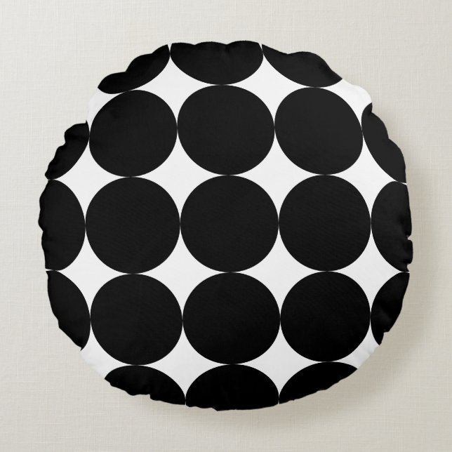 Black White Retro Geometric Circle Pattern  Round Pillow (Front)