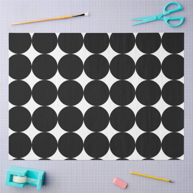 Black White Retro Geometric Circle Pattern Tissue Paper (Craft)