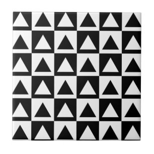 Black & White Retro Geometrics Ceramic Tile
