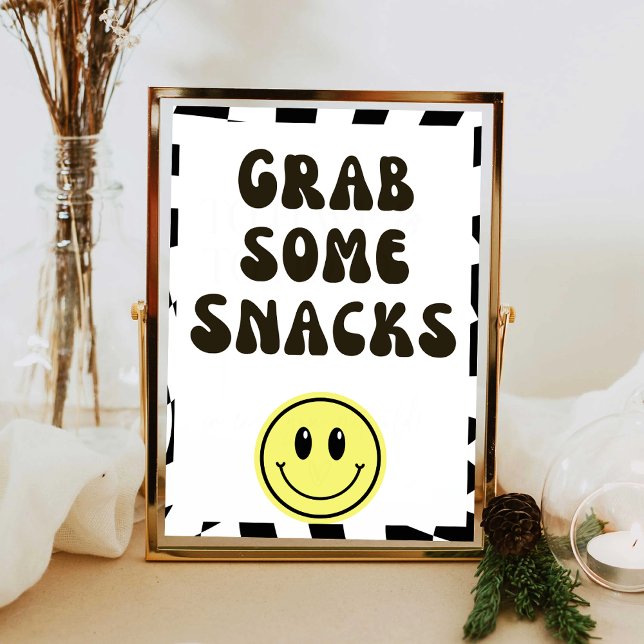 Black & white retro grab some Snacks food sign (Creator Uploaded)