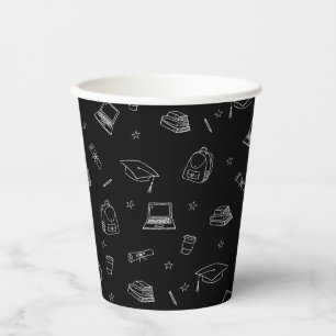 Black White Retro Hand Drawn Grad Party Paper Cups