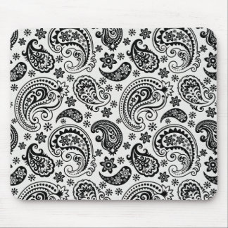 Black & White Retro Ornate Paisley Pattern Design Mouse Pad