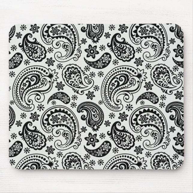 Black & White Retro Ornate Paisley Pattern Design Mouse Pad (Front)
