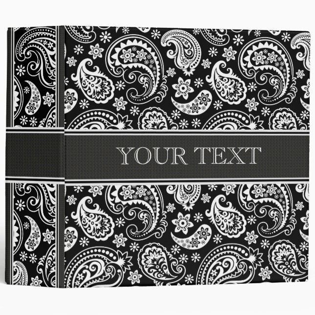 Black & White Retro Paisley Pattern 2 Design Binder (Front/Spine)
