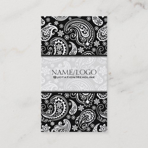 Black  White Retro Paisley Pattern 2 Design Business Card