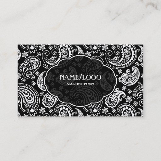 Customizable Black &amp; White Retro Paisley Pattern 3 Design Business Card Template