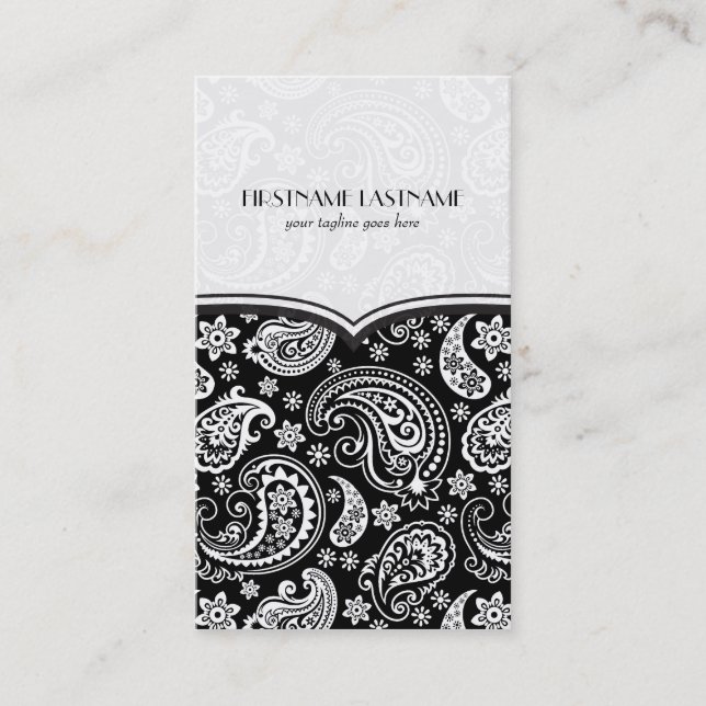 Black & White Retro Paisley Pattern 4 Design Business Card (Front)