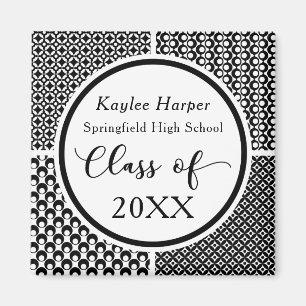 Black & White Retro Pattern Graduate Celebration Magnet