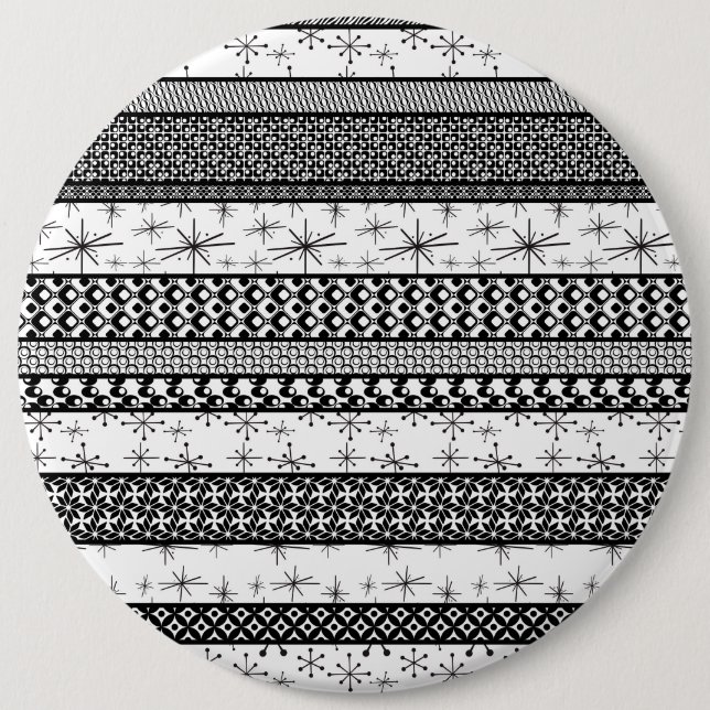 Black & White Retro Pattern Stripes 1 Button (Front)