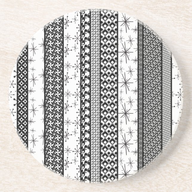 Black & White Retro Pattern Stripes 1 Coaster (Front)