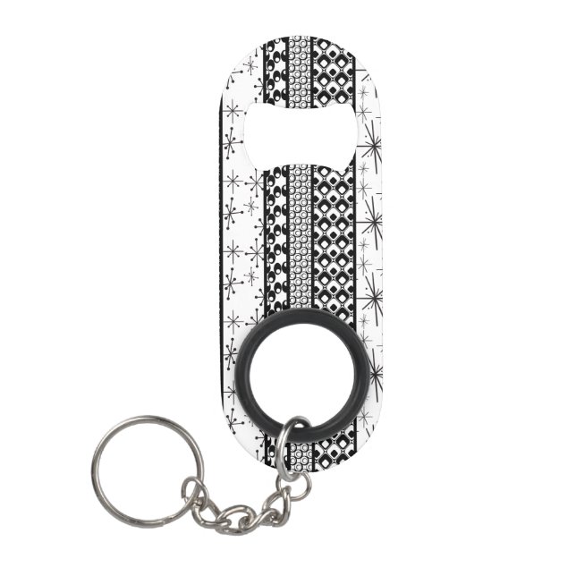 Black & White Retro Pattern Stripes 1 Keychain Bottle Opener (Front)