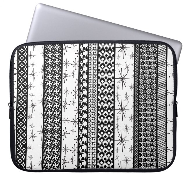 Black & White Retro Pattern Stripes 1 Laptop Sleeve (Front)