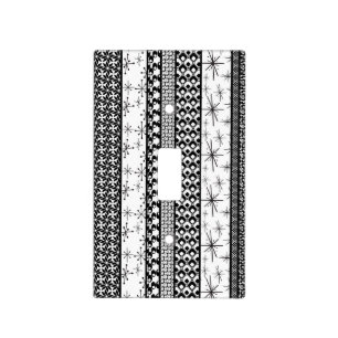 Black & White Retro Pattern Stripes 1 Light Switch Cover