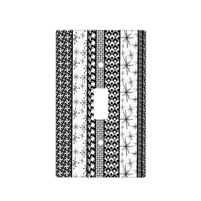 Black & White Retro Pattern Stripes 1 Light Switch Cover (Front)