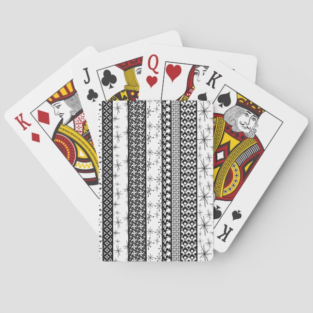 Black & White Retro Pattern Stripes 1 Poker Cards (Back)