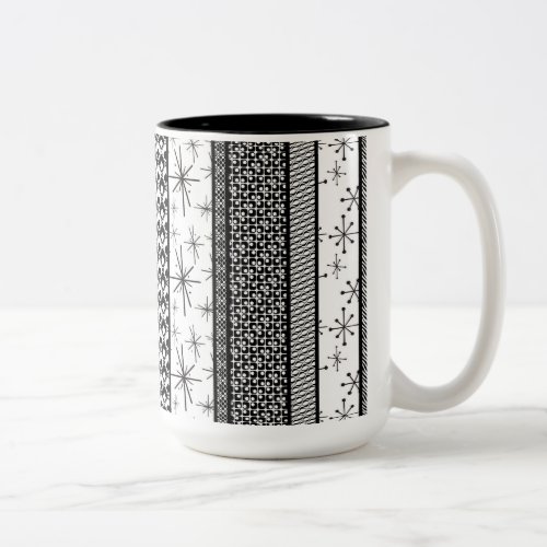 Black  White Retro Pattern Stripes 1 Two_Tone Coffee Mug
