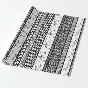 Black & White Retro Pattern Stripes 1 Wrapping Paper