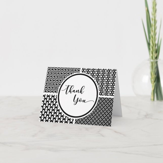Black & White Retro Pattern Thank You Card (Front)