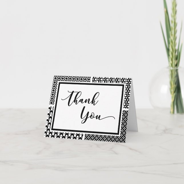 Black & White Retro Pattern Thank You Card 2 (Front)