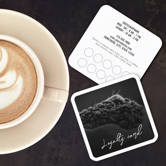 Black White Retro Photo Coffee Shop Loyalty Card (Creator Uploaded)