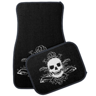 Black & White Retro Skull Car Floor Mat