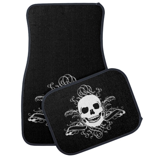 Black & White Retro Skull Car Floor Mat (Set)