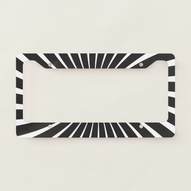 Black & White Retro Spiral Sunburst License Plate Frame (Front)
