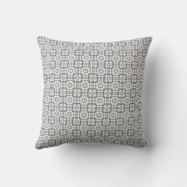 Black White Retro Square Grid Geometric Pattern Throw Pillow (Back)