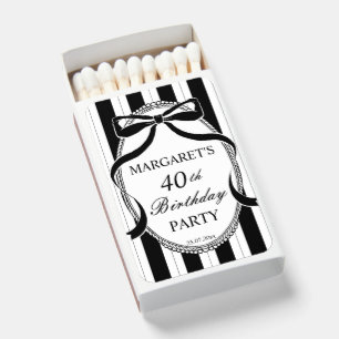 Black white retro stripes bow birthday favors matchboxes