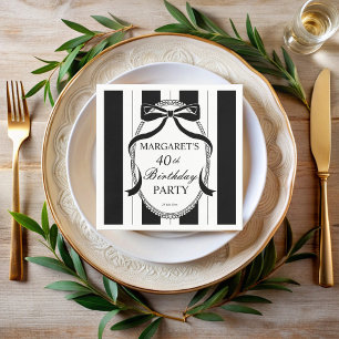 Black white retro stripes bow birthday monogrammed napkins