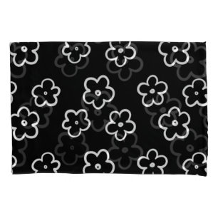 Black White Retro Y2K Bold Botanical Blossom Pillow Case