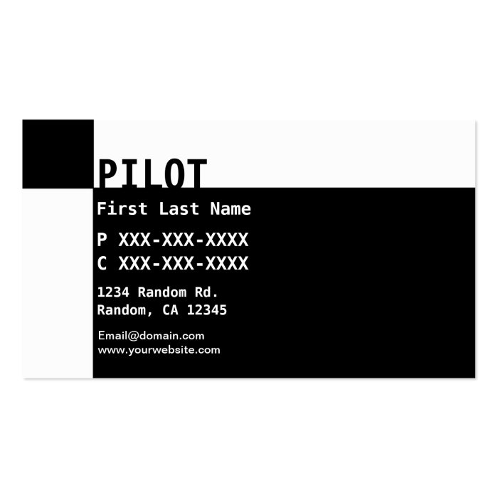 Black white reverse PILOT business cards