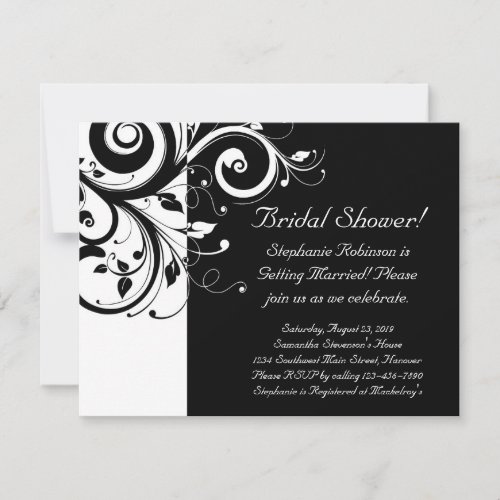 Black, White, Reverse Swirl Bridal Shower/ General Invitations