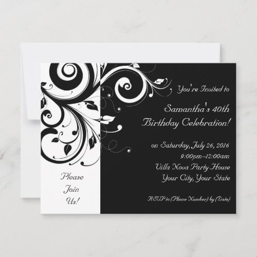 Black+White Reverse Swirl Party Invitations