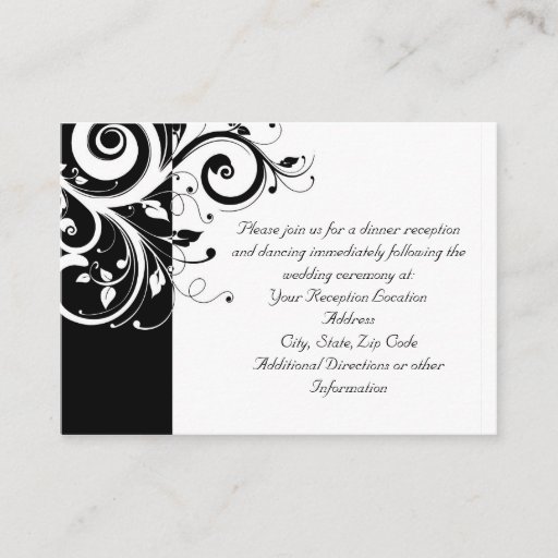 Customizable Black + White Reverse Swirl Reception and Map Card Business Cards