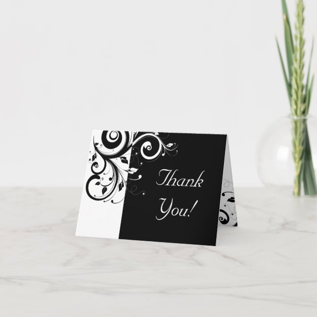 Black + White Reverse Swirl Thank You Cards (Front)