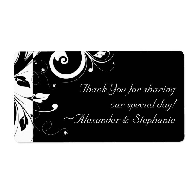 Black +White Reverse Swirl Wedding Favor Label (Front)
