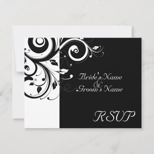 Black +White Reverse Swirl Wedding Matching RSVP