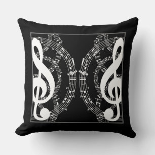 Black & White Reversible Mirror Image Music 2 Throw Pillow