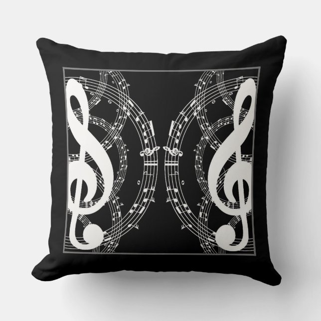 Black & White Reversible Mirror Image Music 2 Throw Pillow (Front)