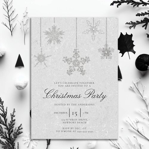 Black White Rhinestone Snowflake Glitter Christmas Invitation