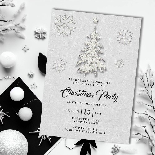 Black White Rhinestone Winter Wonderland Christmas Invitation