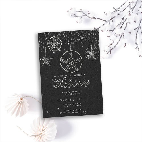 Black White Rhinestones Glitter Elegant Christmas Invitation