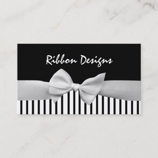 Customizable Black &amp; white ribbon bow and stripes business cards